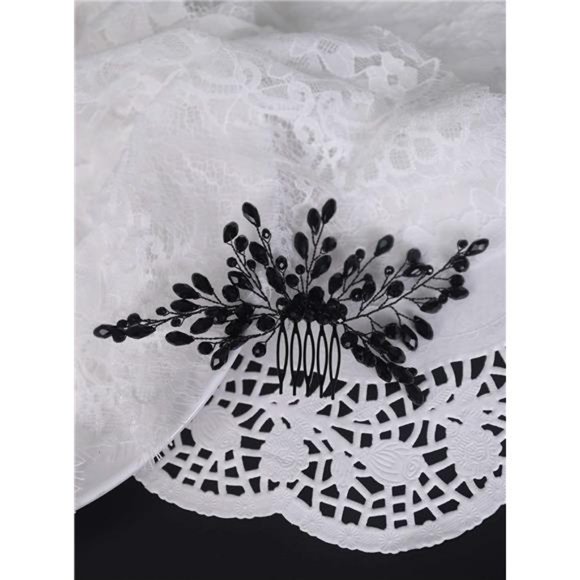 YERTTER Black Crystal Hair Comb Bridal Vintage Beads Headpiece Women Hair Comb main image 4